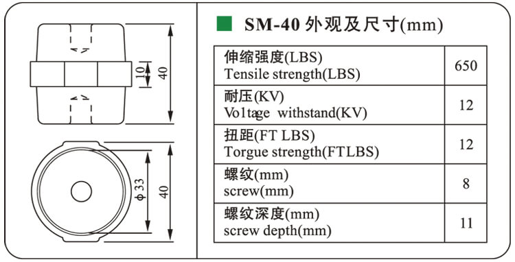 Изолятор опоры низковольтных изоляторов СМ40 М8 электрический с КЭ для распределительной коробки