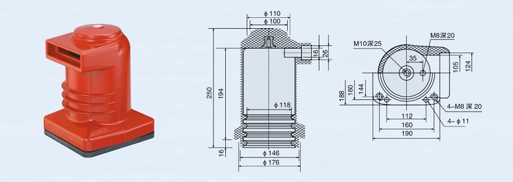 Composite High Voltage Insulator Epoxy Resin 10kv CH-10Q/190 1600A DOWE 190 20g Standoff Insulator