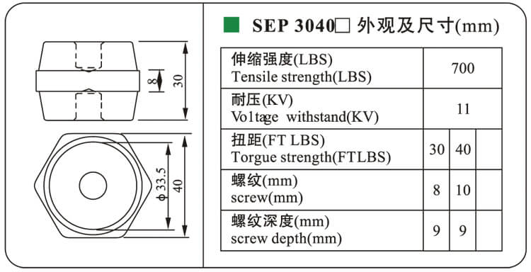 Емкостный изолятор SMC Опорный изолятор шинопровода SEP3040 Низковольтные шестигранные изоляторы, используемые для распределительной коробки
