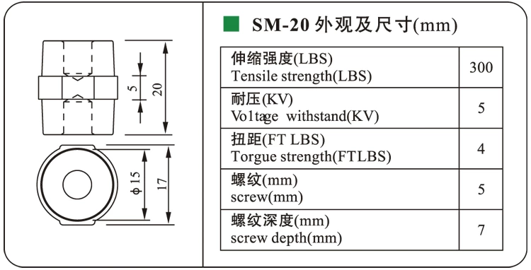 SM-20 Resin 30mm High Busbar StandoffInsulator with Brass Inserts