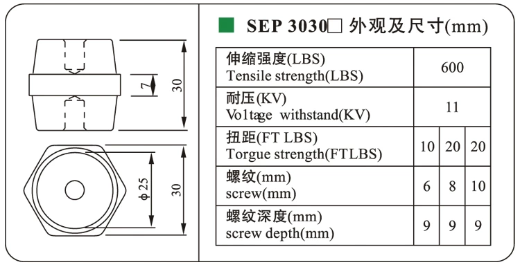 DOWE Low Voltage Support Insulator Wholesale SEP3030 Bus Bar Insulator Electrical Standoff Insulator For Industry Equipment