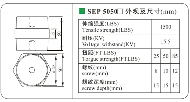 DOWE SEP Busbar Isolator SEP5050 Isolation Cylindrical Polymer Pin Fitting Busbar Electric Insulators For Cabinet