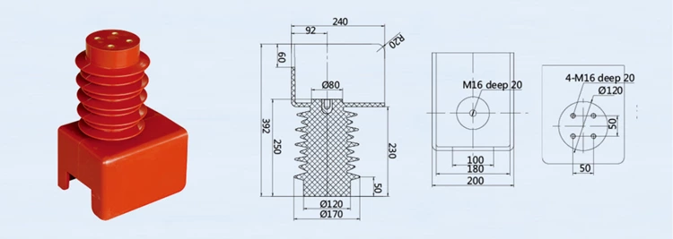 DOWE 35KV Red Epoxy Resin Indoor Installation Connected Insulator Conjoined Insulator For High Voltage Switchgear