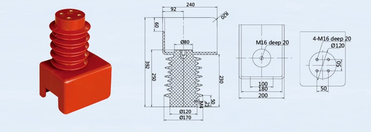 DOWE 35KV Red Epoxy Resin Indoor Installation Connected Insulator Conjoined Insulator For High Voltage Switchgear