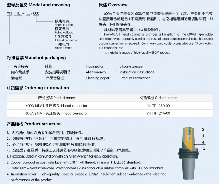 DOWE American Cable Accessories Series 15KV/24KV 600A TIIT-15KV/24KV 600A T-Type Cable Connector