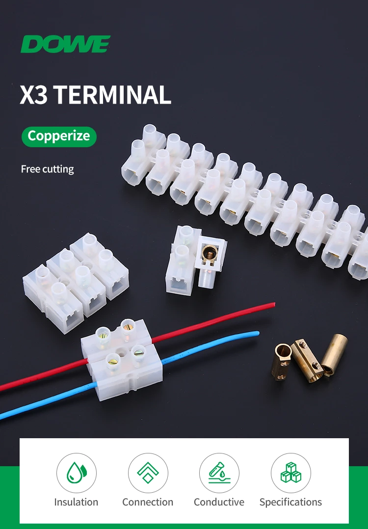 Nylon Plastic X3 PVC Screw Terminal Block Strips PA66 Terminal block 10A / 450V Wire Connector