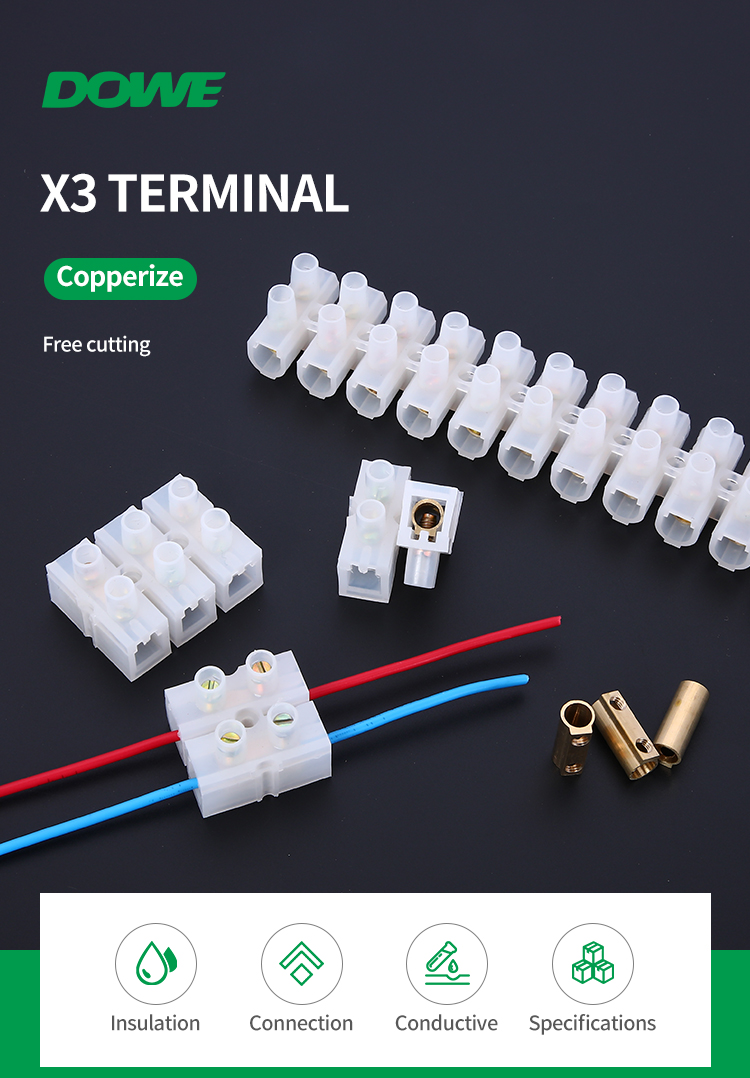 El bloque de terminales de tornillo del PVC del plástico X3 pela el conector del alambre 10A/450V del bloque de terminales PA66