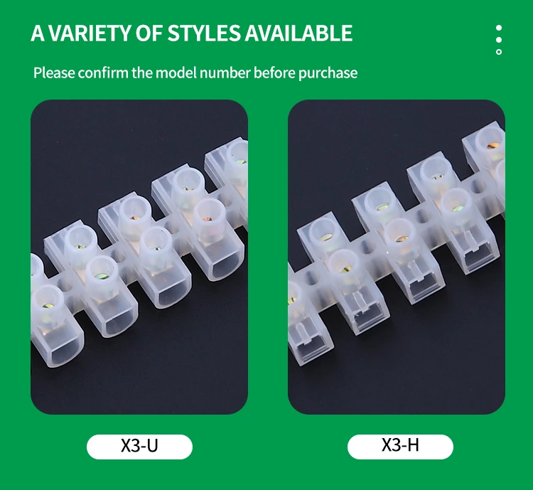 Nylon Plastic X3 PVC Screw Terminal Block Strips PA66 Terminal block 10A / 450V Wire Connector